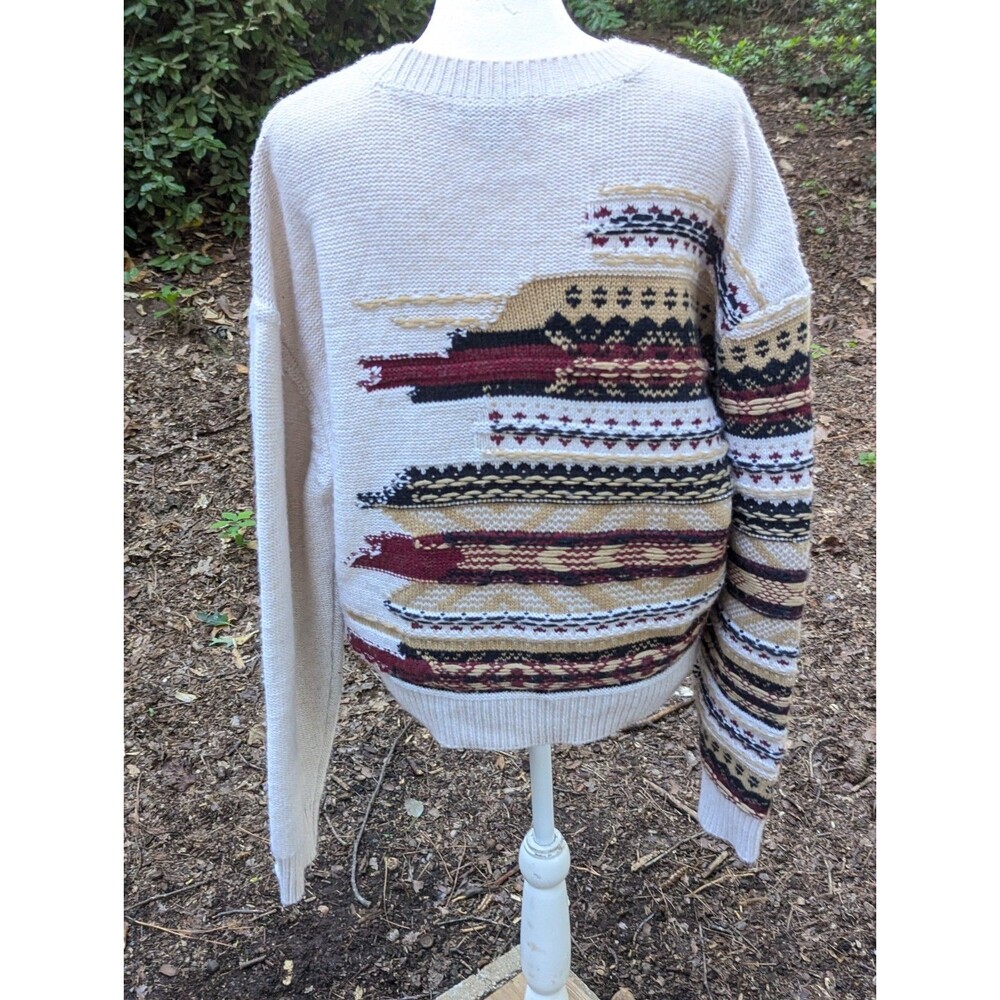 rag & bone Annalise Fair Isle Crewneck Sweater M Wool Cashmere Distressed Knit - Picture 8 of 11